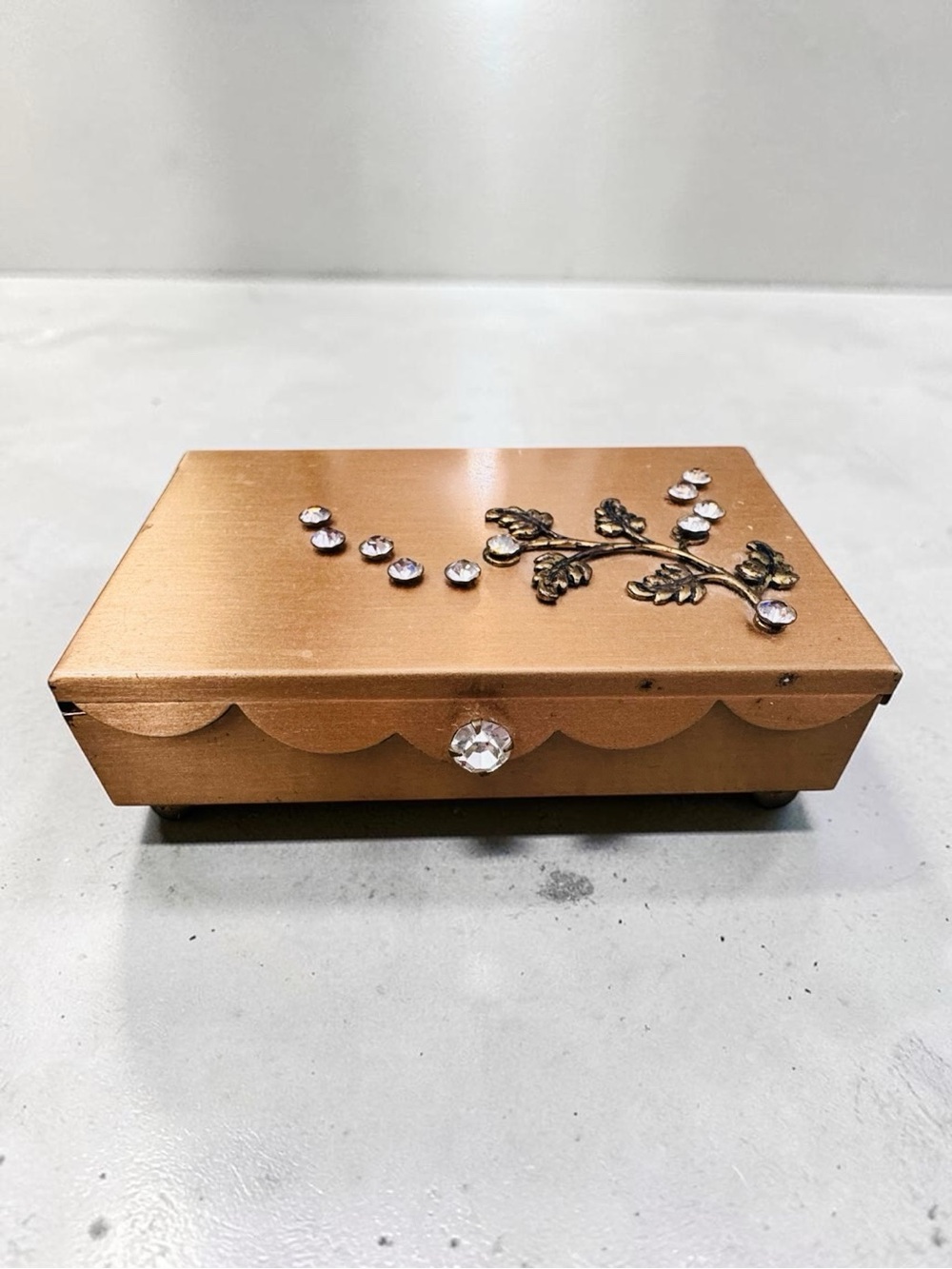 Antique Floral Gold Tone Jewelry Box